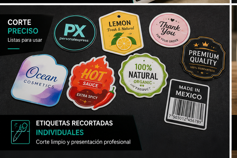 Etiquetas adheribles recortadas individualmente