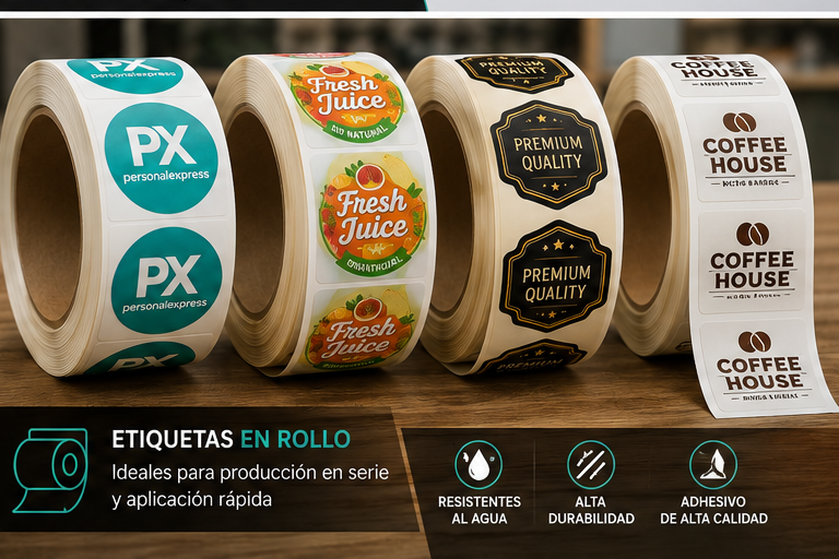 Rollos de etiquetas adheribles impresas a color